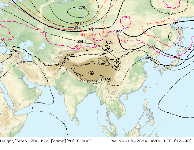 Yükseklik/Sıc. 700 hPa ECMWF Çar 29.05.2024 06 UTC