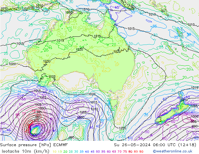 Isotachs (kph) ECMWF Вс 26.05.2024 06 UTC