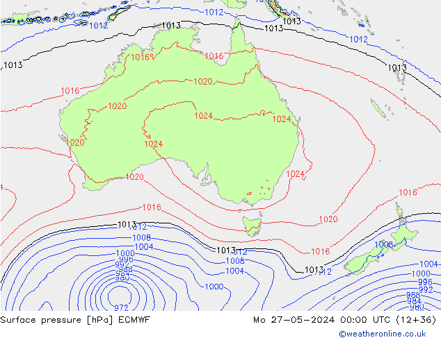 pressão do solo ECMWF Seg 27.05.2024 00 UTC