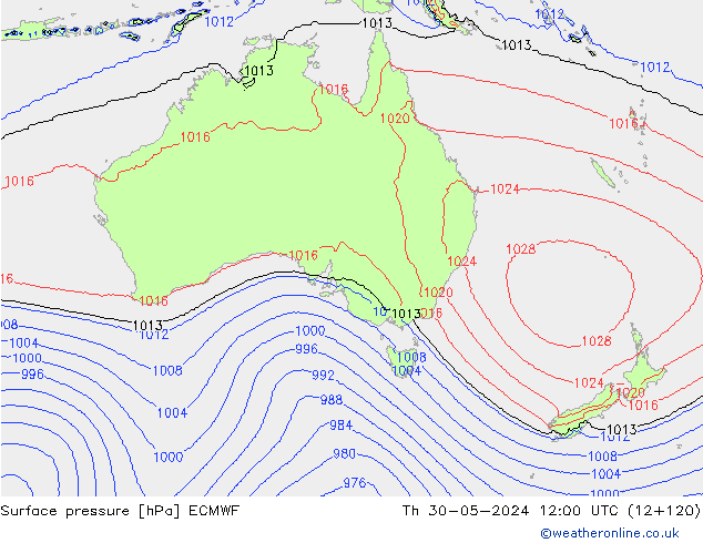 pressão do solo ECMWF Qui 30.05.2024 12 UTC