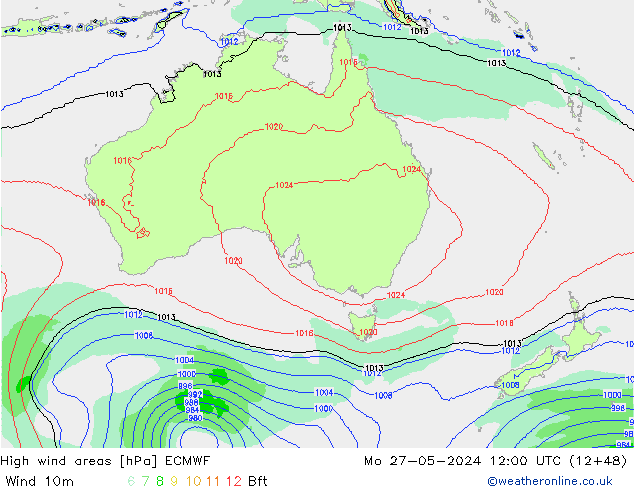 High wind areas ECMWF пн 27.05.2024 12 UTC