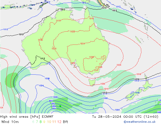 yüksek rüzgarlı alanlar ECMWF Sa 28.05.2024 00 UTC