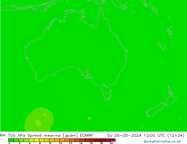 RH 700 hPa Spread ECMWF nie. 26.05.2024 12 UTC