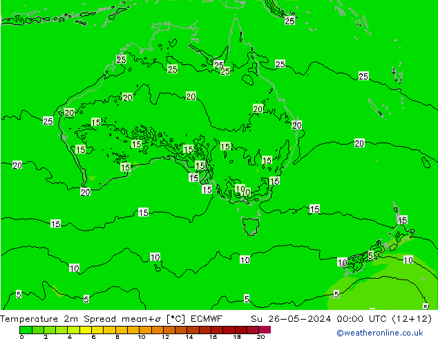 Temperatura 2m Spread ECMWF dom 26.05.2024 00 UTC