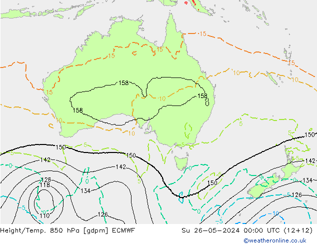 Height/Temp. 850 hPa ECMWF dom 26.05.2024 00 UTC