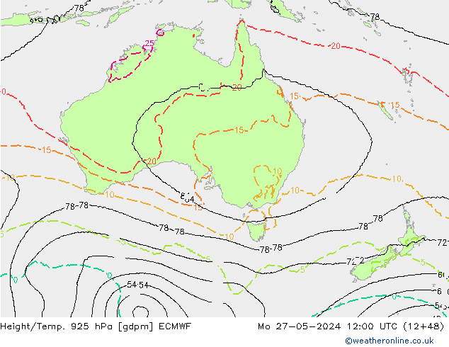 Height/Temp. 925 гПа ECMWF пн 27.05.2024 12 UTC