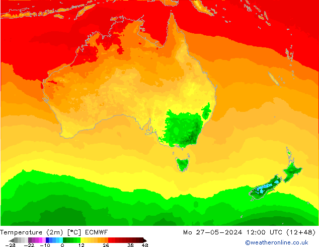 карта температуры ECMWF пн 27.05.2024 12 UTC