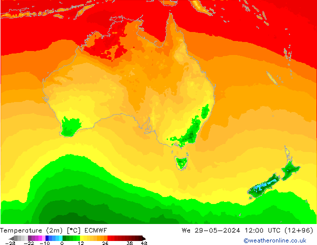 mapa temperatury (2m) ECMWF śro. 29.05.2024 12 UTC