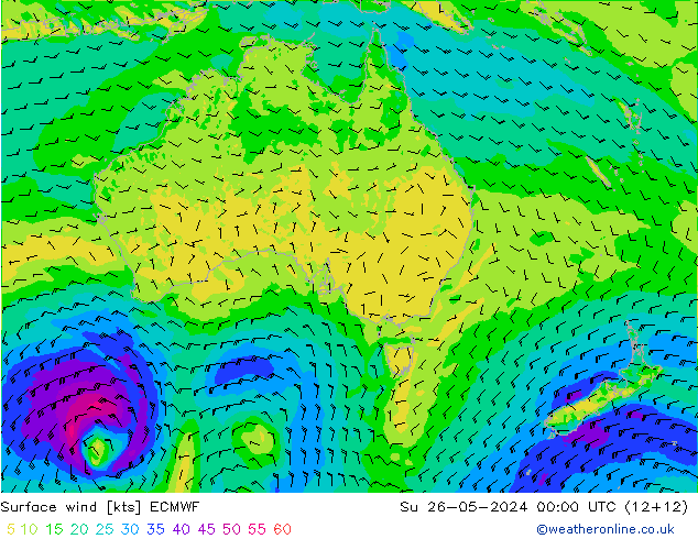 Vento 10 m ECMWF dom 26.05.2024 00 UTC