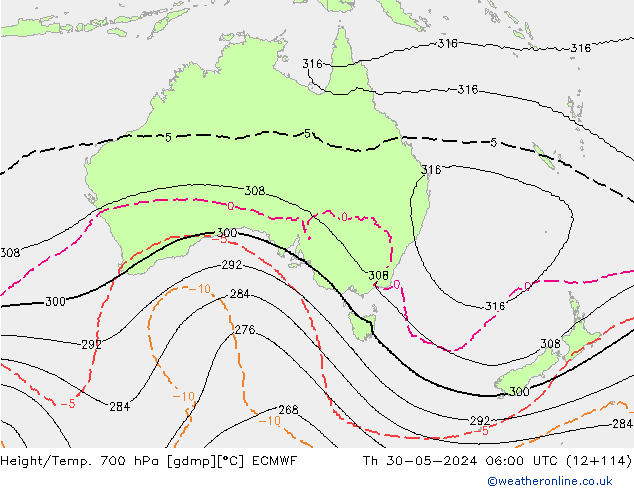 Height/Temp. 700 hPa ECMWF Th 30.05.2024 06 UTC