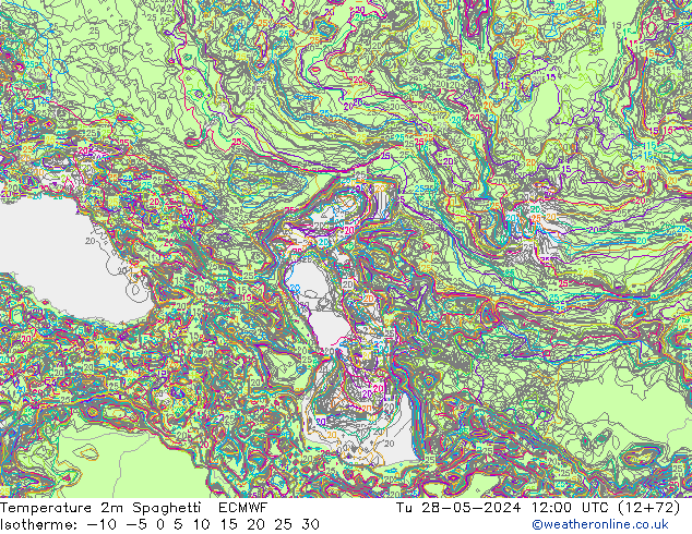 карта температуры Spaghetti ECMWF вт 28.05.2024 12 UTC