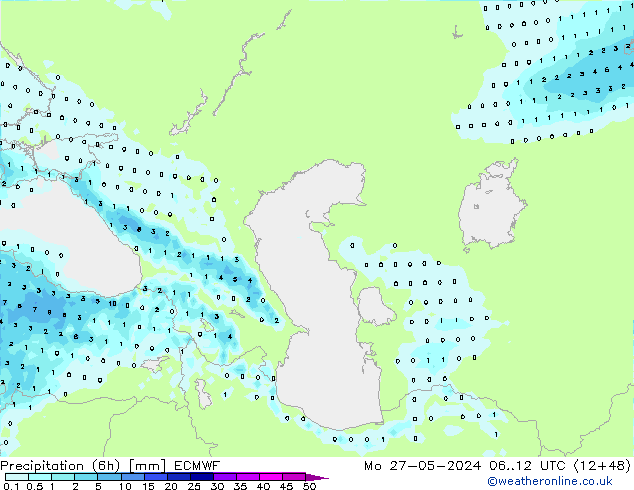 Precipitation (6h) ECMWF Mo 27.05.2024 12 UTC