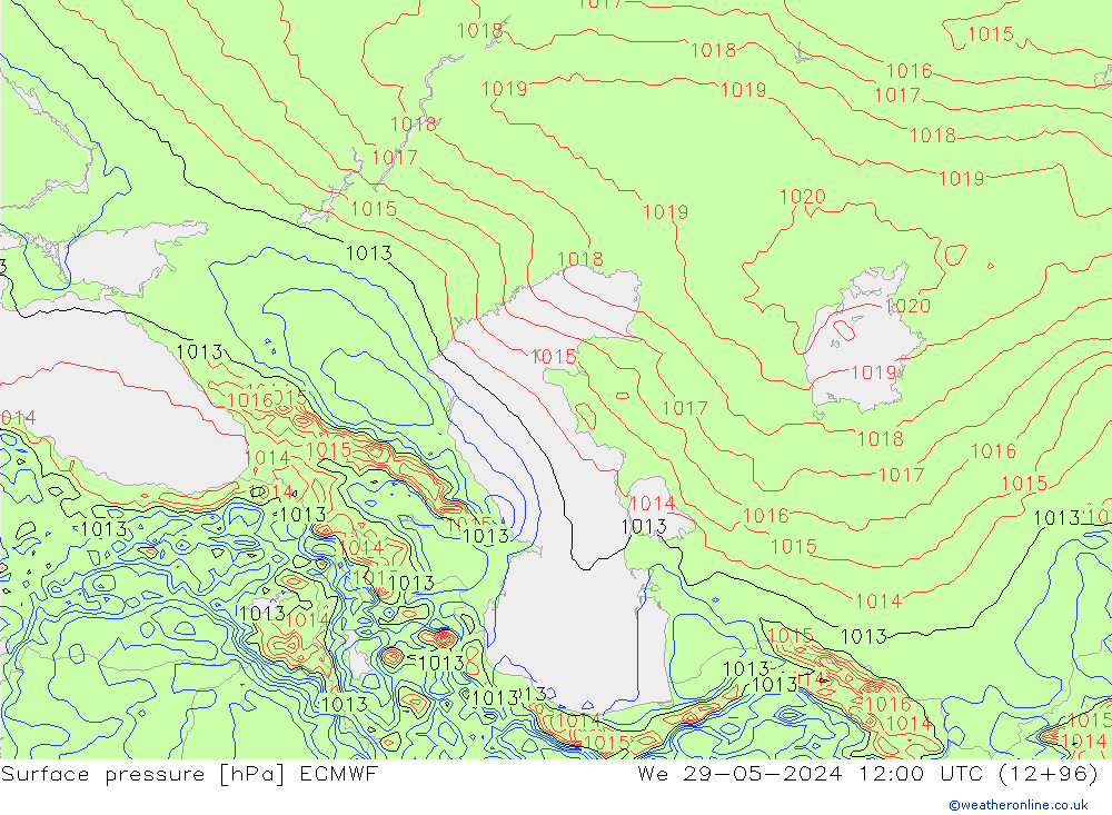 Surface pressure ECMWF We 29.05.2024 12 UTC