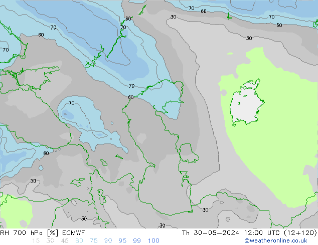 700 hPa Nispi Nem ECMWF Per 30.05.2024 12 UTC