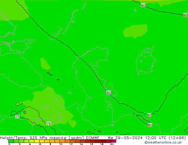 Height/Temp. 925 hPa ECMWF We 29.05.2024 12 UTC