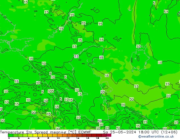 Sıcaklık Haritası 2m Spread ECMWF Cts 25.05.2024 18 UTC