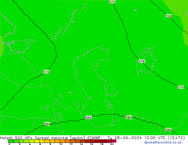 Height 500 hPa Spread ECMWF Tu 28.05.2024 12 UTC