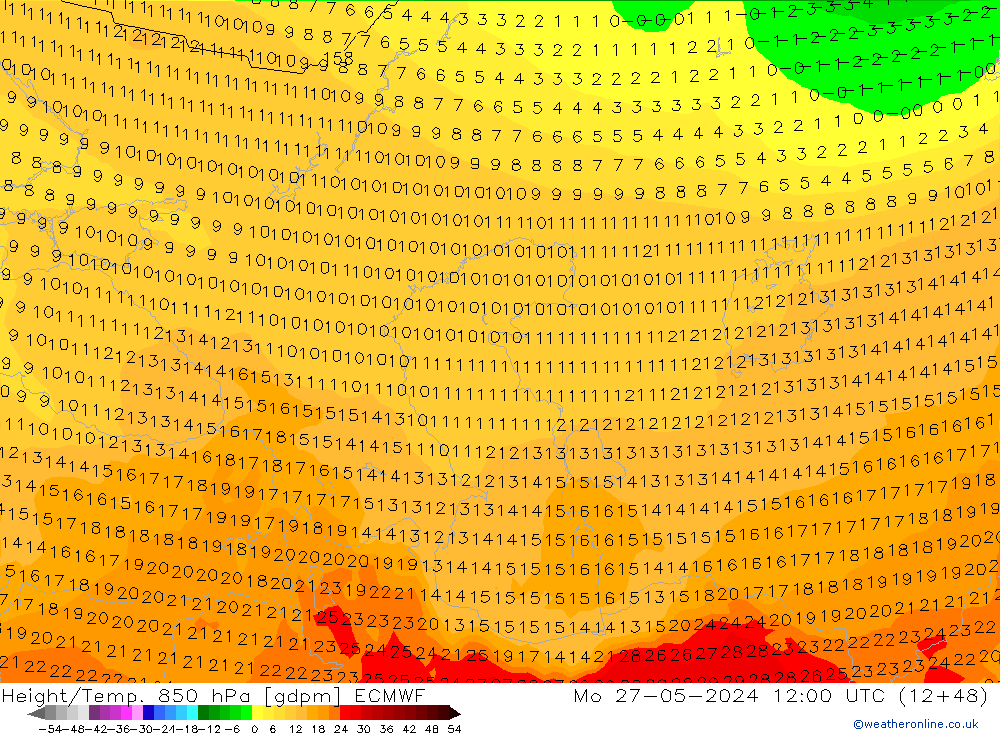 Géop./Temp. 850 hPa ECMWF lun 27.05.2024 12 UTC