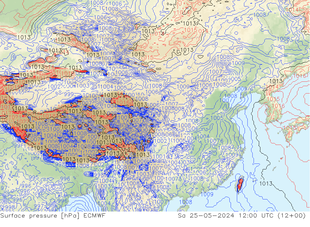 Bodendruck ECMWF Sa 25.05.2024 12 UTC