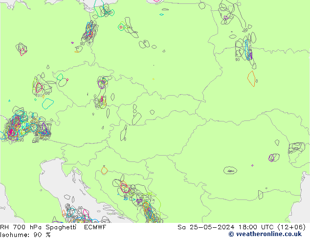 RH 700 hPa Spaghetti ECMWF  25.05.2024 18 UTC