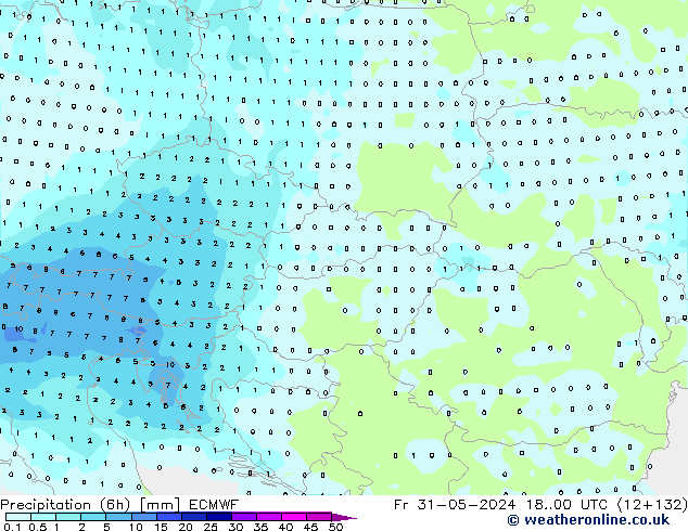 осадки (6h) ECMWF пт 31.05.2024 00 UTC