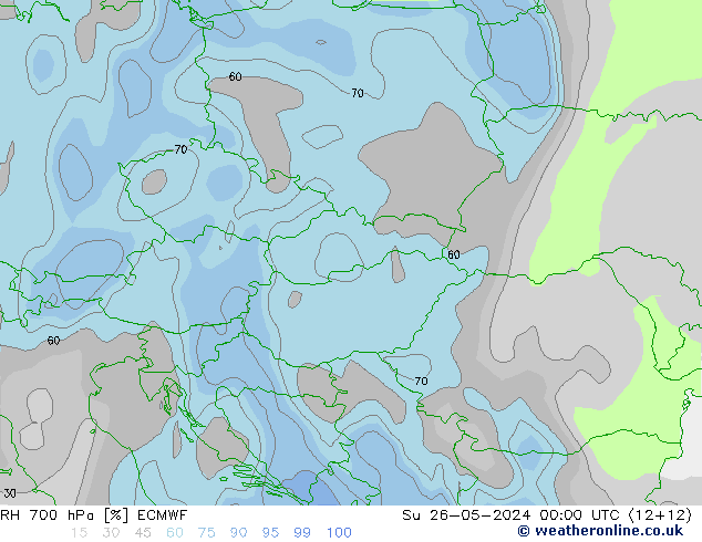 Humedad rel. 700hPa ECMWF dom 26.05.2024 00 UTC