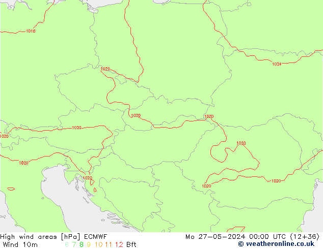 High wind areas ECMWF Mo 27.05.2024 00 UTC