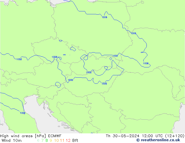 High wind areas ECMWF jue 30.05.2024 12 UTC