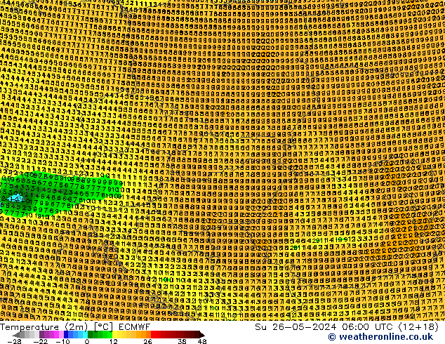 Temperaturkarte (2m) ECMWF So 26.05.2024 06 UTC