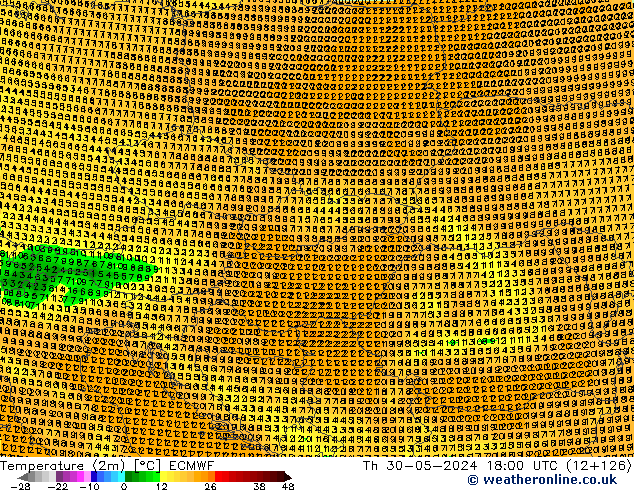 Temperatura (2m) ECMWF gio 30.05.2024 18 UTC