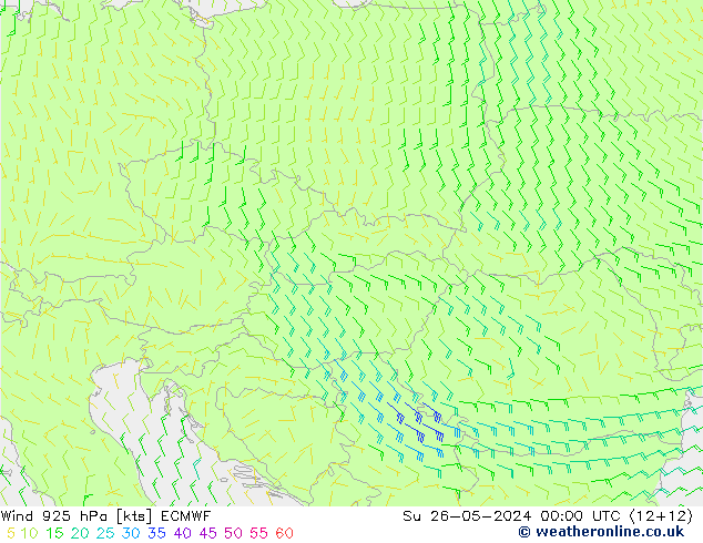 Wind 925 hPa ECMWF Su 26.05.2024 00 UTC