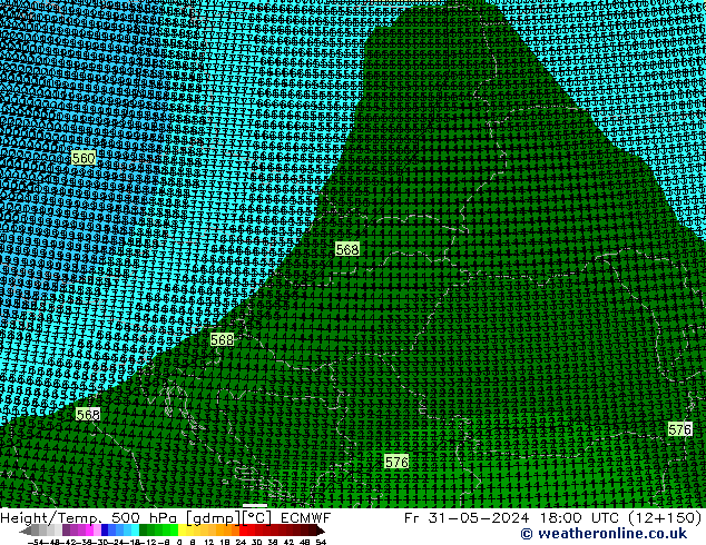 Height/Temp. 500 гПа ECMWF пт 31.05.2024 18 UTC