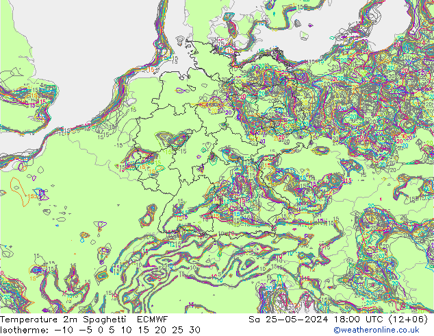 Temperatura 2m Spaghetti ECMWF Sáb 25.05.2024 18 UTC