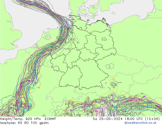 Height/Temp. 925 hPa ECMWF Sa 25.05.2024 18 UTC