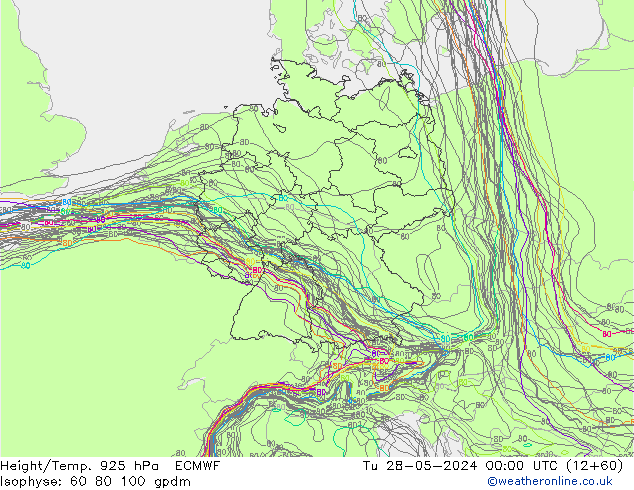 Height/Temp. 925 hPa ECMWF Tu 28.05.2024 00 UTC