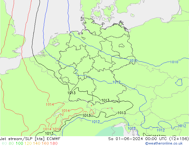 Prąd strumieniowy ECMWF so. 01.06.2024 00 UTC