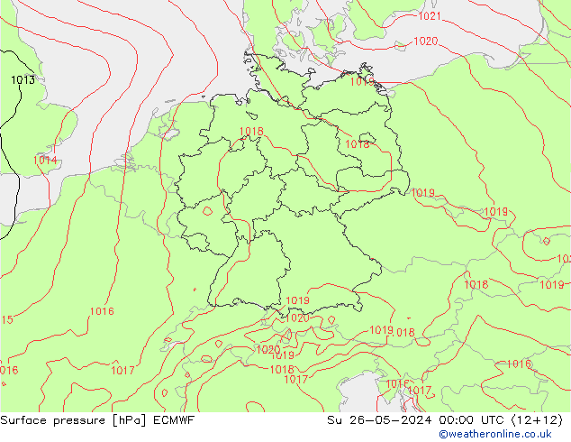 Presión superficial ECMWF dom 26.05.2024 00 UTC