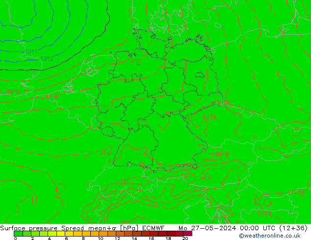 Atmosférický tlak Spread ECMWF Po 27.05.2024 00 UTC