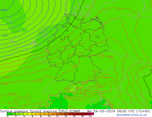 Luchtdruk op zeeniveau Spread ECMWF wo 29.05.2024 06 UTC