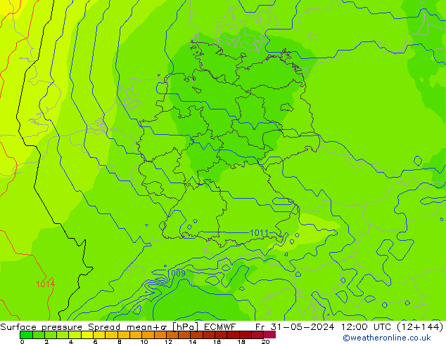 Surface pressure Spread ECMWF Fr 31.05.2024 12 UTC