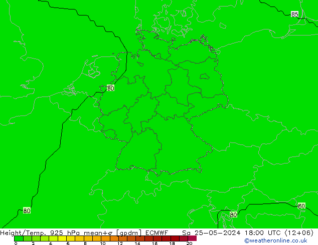 Geop./Temp. 925 hPa ECMWF sáb 25.05.2024 18 UTC