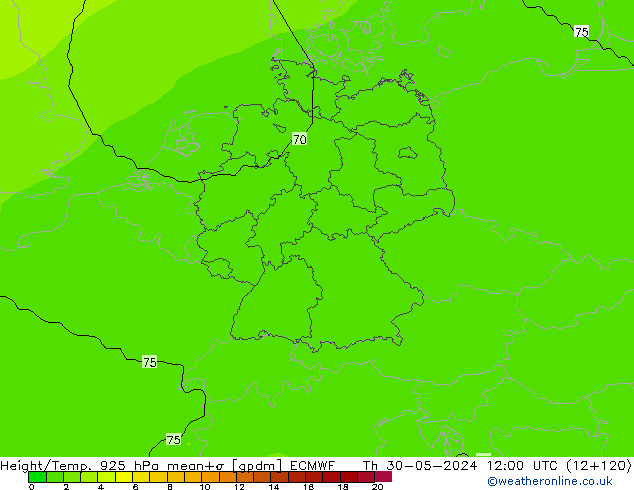 Height/Temp. 925 hPa ECMWF gio 30.05.2024 12 UTC