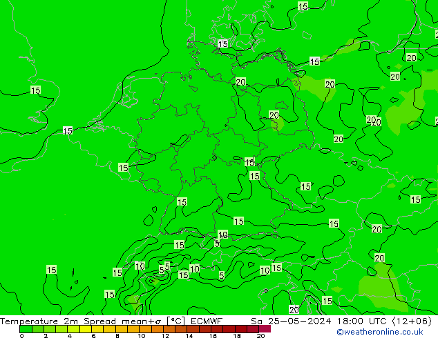 Temperaturkarte Spread ECMWF Sa 25.05.2024 18 UTC