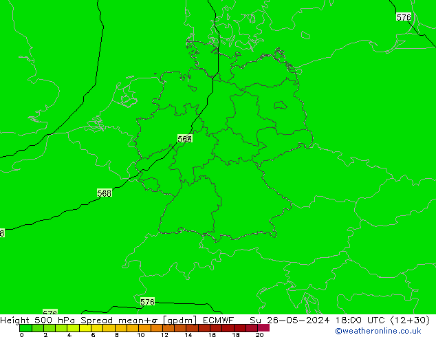 Height 500 hPa Spread ECMWF So 26.05.2024 18 UTC