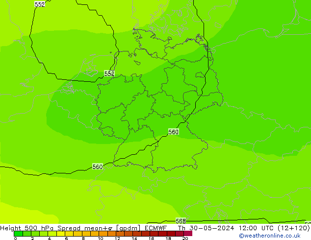 Height 500 hPa Spread ECMWF Th 30.05.2024 12 UTC