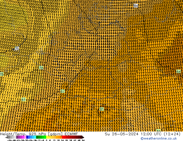 Height/Temp. 925 hPa ECMWF  26.05.2024 12 UTC