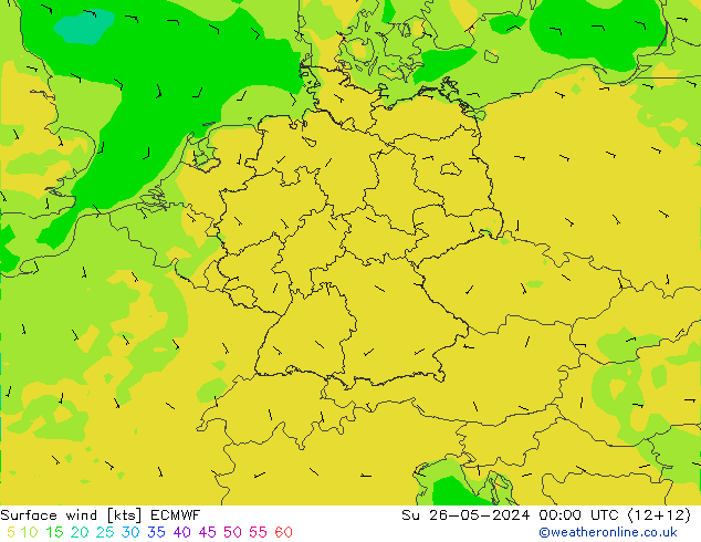 Wind 10 m ECMWF zo 26.05.2024 00 UTC