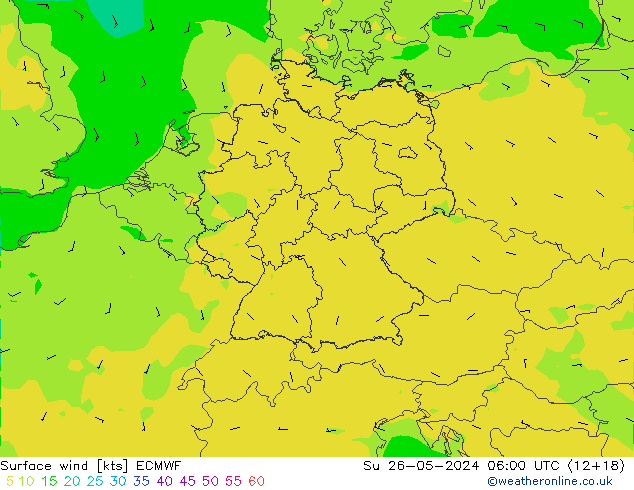 Vent 10 m ECMWF dim 26.05.2024 06 UTC