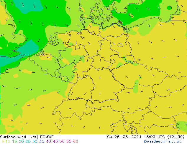 Surface wind ECMWF Ne 26.05.2024 18 UTC