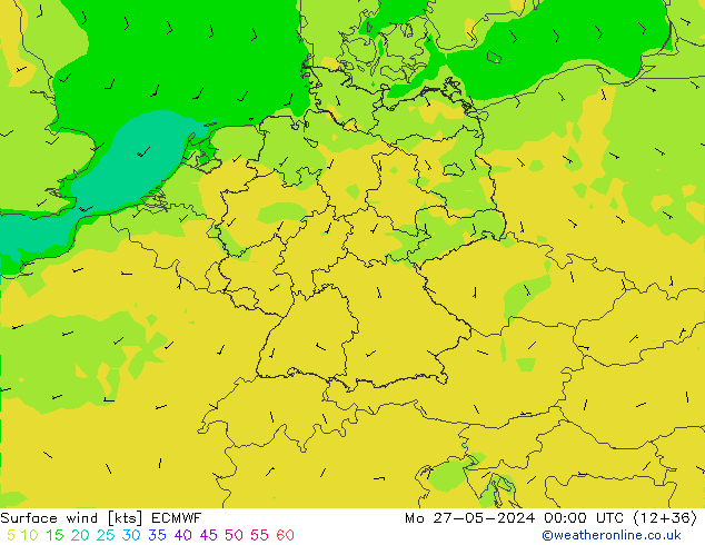Surface wind ECMWF Mo 27.05.2024 00 UTC